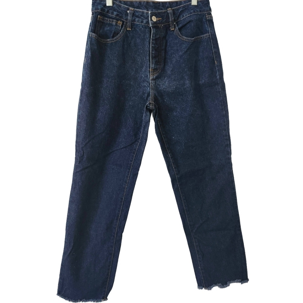J Galt Brandy Melville High Waist Button Front Dark Wash Mom Jeans Women's Large - Picture 1 of 7